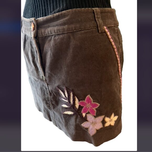 Seven 7 Straight short skirt in brown corduroy with floral embroidery - Size: 27 - Picture 3 of 7